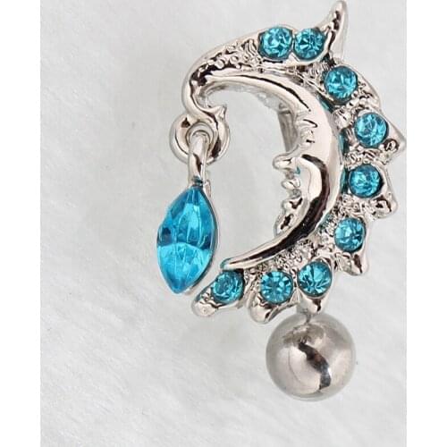 New Fashion Personality Sexy Blue Rhinestone Moon Belly Rings for Women Body Piecing Jewelry