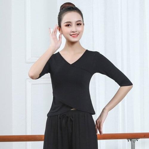 New Latin Dance Tops Women Costume V Collar Short Sleeves Latin Practice Wear For Adult Female Latin Dance Short/long Tops Women