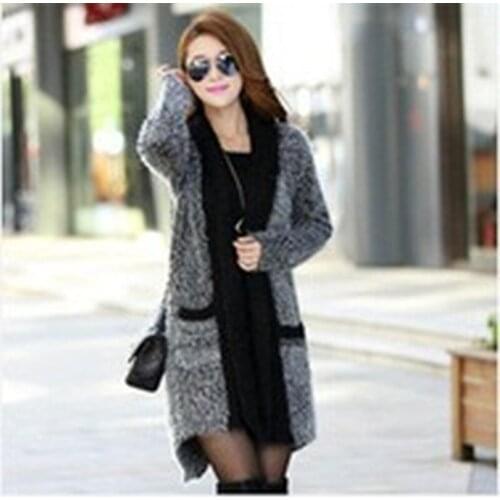2020 Autumn New Womens Solid Color Mohair Sweater Long Sleeve Shawl Commuter Cardigan Mid-length Shawl Coat
