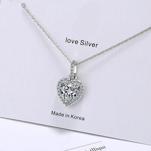 Rhodium Plate Sterling Cubic Zirconia CZ Heart Anniversary Wedding Pendant Necklace For Women