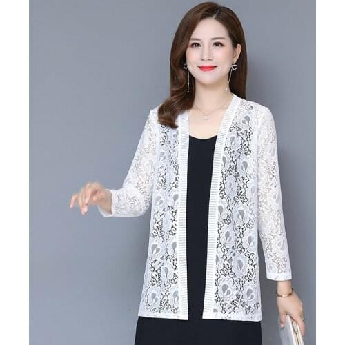 Women Sexy Floral Loose Shawl Kimono Cardigan Large Size 5XL Boho Lace Tops Jacket Hollow Summer Blouse Thin White Office Tops