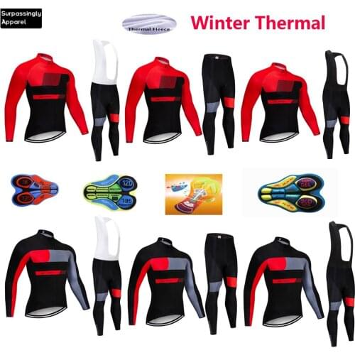 Winter 2019 Racing TEAM Long Sleeve Cycling Jersey Bike Pants Set Mens Ropa Ciclismo Thermal Fleece Bicycling Maillot Culotte
