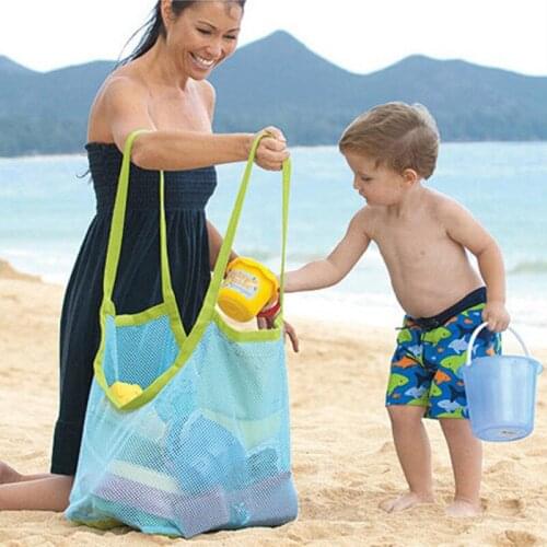 1pc Kids Collect Toy Mesh Net Storage Bags Portable Travel Beach Swimming Wash Tote Handbag Large Folding Home Organization Bag