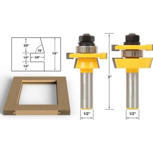 2PCS Rail Router Bit 1/2 inch Shank Shaker Woodworking Chisel Cutter