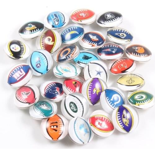 20pcs/lot Hot Selling Football Sports Team Glass Snap Buttons Charms Fit 18mm/20mm DIY Snap Bracelet Necklace Pendant Jewelry