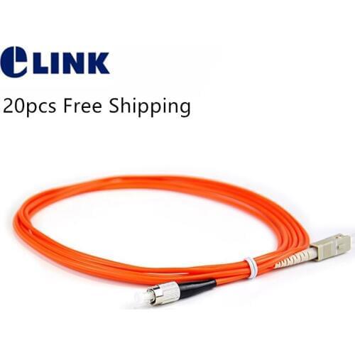 20pcs SC TO FC fiber patchcords Multimode Simplex 3.0mm 62.5/125um cable 1 2 3 5 7 10 M optical fibre jumper free shipping ELINK