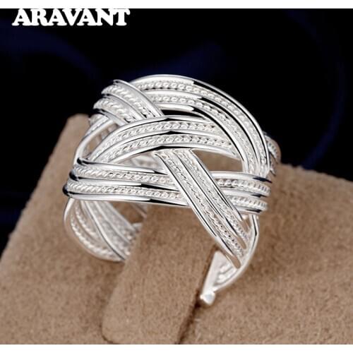 2020 New 925 Silver Weave Open Adjustable Ring For Women Fashion Jewelry