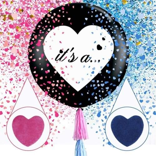 36 Inch Gender Reveal Balloon Girl or Boy Black Latex Balloon Stickers Confetti Tassel Baby Shower Gender Reveal Party Supplies