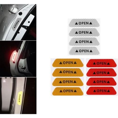 4Pcs/set Car Door Stickers Universal Safety Warning Mark OPEN High Reflective Tape Motorcycle Bike Helmet Sticker