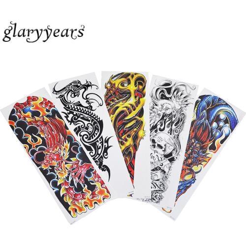 5 Pieces Dragon Flame Skull Design Halloween Flower Full Arm Tattoo Sticker Unisex Body Art Tattoo Sticker Paper Temporary QB#06