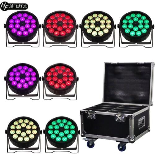 8pcs/18X12W led par lights+flight case flat par light dmx512control, RGBW 4in1 par led professional DJ equipment
