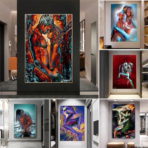 Abstract Graffiti Naked Couple Canvas Painting Sexy Lover Body Poster and Prints Art Pictures for Living Room Home Decor Cuadros