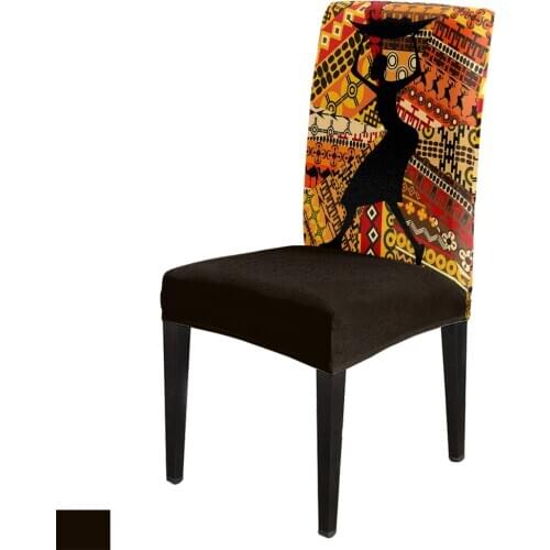 African Ethnic Style African Woman Office Chair Cover Spandex Chair Cover Elastic Printing Home Wedding Dining Chair Covers