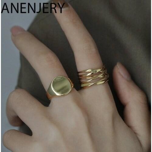 ANENJERY Fashion Irregular Round Circle Geometric Ring Gold Silver Color Open Finger Ring For Women Men S-R715
