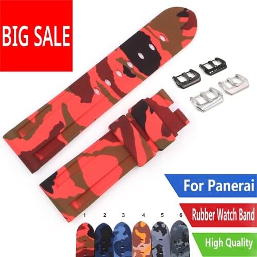 CARLYWET 22 24mm TOP Quality Camo Blue Red Waterproof Silicone Rubber Replacement Watch Band Loops Strap For Panerai Luminor