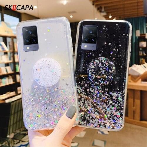 Case For Vivo V21 V20 SE V19 Case Glitter Bling Star Phone Case For Vivo X60 Pro Y70S Y51S Soft Silicone Stand Clear Back Cover