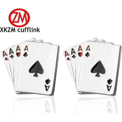 Formal silvery 4A Poker Cufflink for Mens Suits Buttons Geometric Wedding Cufflink French Grooms Shirt Brand Cuff Links