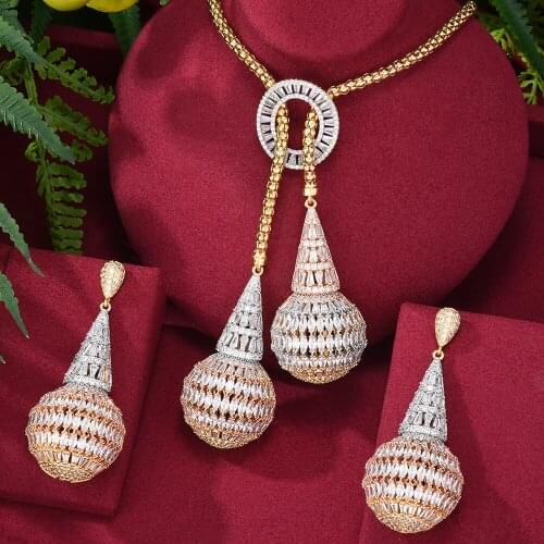 GODKI Cute Shiny Luxury DUBAI Shinning Dangle Drop Earrings Necklace For Women Nobal Bridal Wedding Cubic Zircon jewelry Set