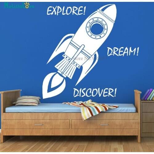 Explore Dream Discover Quote Word Decal Rocket Space Baby Nursery Child Bedroom Playroom Decoration Vinyl Wall Sticker BD001