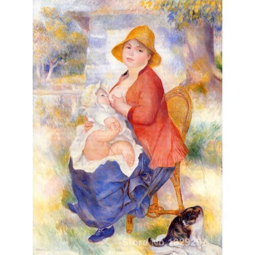 Paintings on canvas Motherhood (Woman Breast Feeding Her Child) by Pierre Auguste Renoir Reproduction High Quality Hand-painted