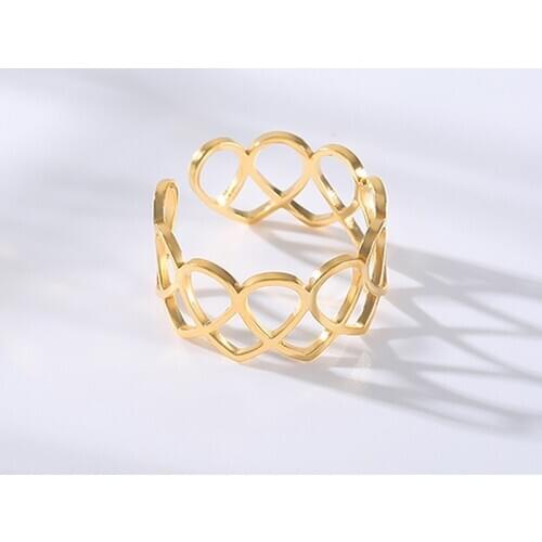 Hollow Heart Rings For Women Girls Rose Gold Silver Color Stainless Steel Open Adjustable Female Engagement Wedding Ring Jewelry