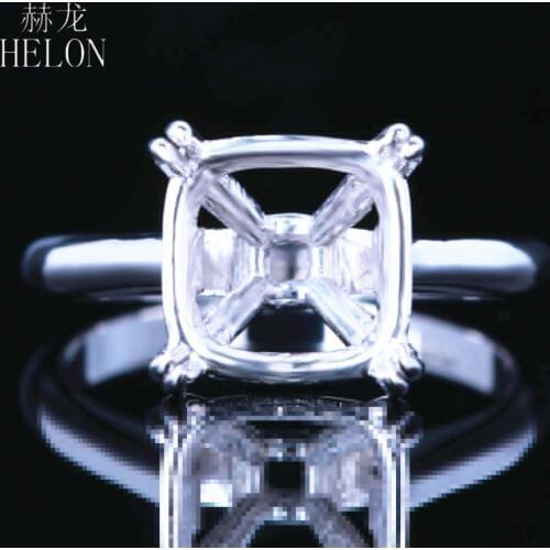 HELON 10x10mm Cushion Cut Solid 10K White Gold Engagement Wedding Solitaire Semi Mount Ring Setting Women Trendy Fine Jewelry