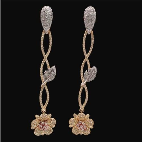 Lanyika Fashion Jewelry Elegant Blooming Flower Ear Drop Earrings Full Zircon Micro Plated Wedding Banquet Party Best Gifts