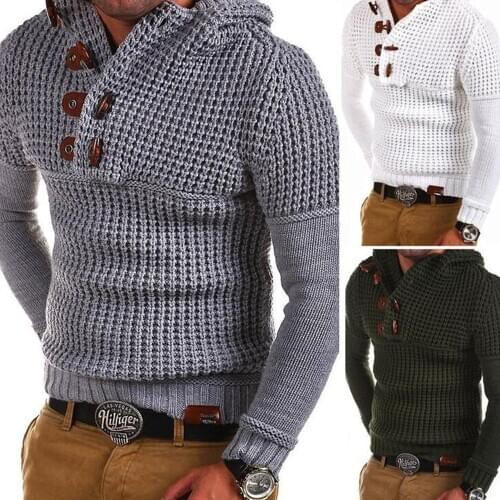 Men Autumn Winter Knitting Sweater V-Neck Slim Plus Size Pullovers Hoodies Solid Color Casual Tops Coarse Wool Fashion Cloth D30