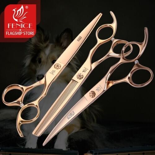 Fenice 3pcs 6.5/7/7.5 inch JP440C Pet Dogs Grooming Scissors Set Curved Thinning Shear Sharp Edge Dog Cutting Animal Barber