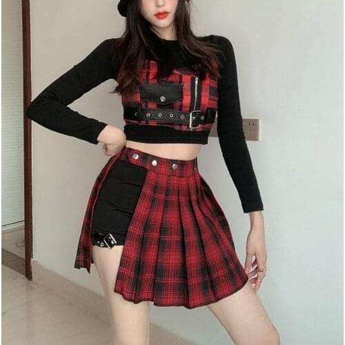 New Jazz Dance Clothes For Women Korean Style Red Lattice Tops Skirt Pole Shorts Jazz Performance Outfit Stage Costume VDB3277