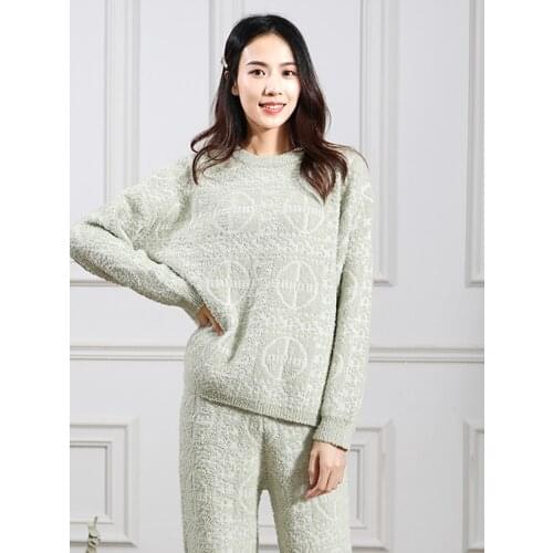 Latest Womens Pajamas Set Sleepwear Home Clothes Sweater Thick Nightwear Wick Yarn Loose Knitted Autumn And Winter Team Bride
