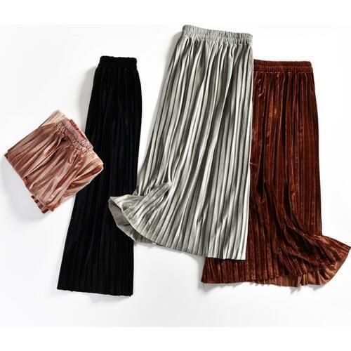 New Arrival Girls Skirts Fashion Gold Velvet Pleated Skirt 2-7 Years Baby Girl Solid Princess Party Pleated Skirts High Quality