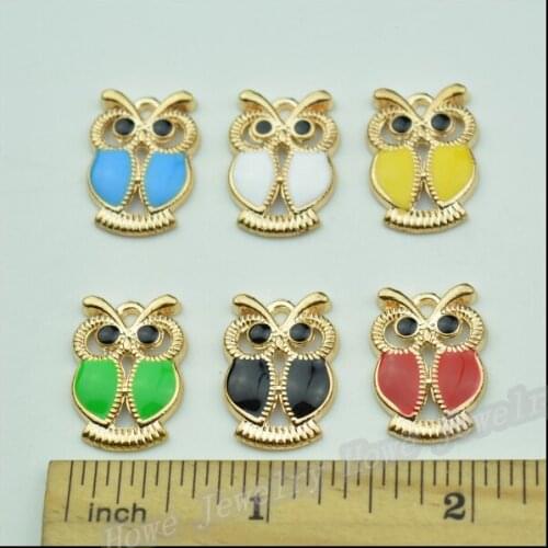 Wholesale 60 pcs Enamel Alloy Gold-color Jewelry Mixed Owl Pendants charms for bracelet necklace DIY jewelry making JC-372