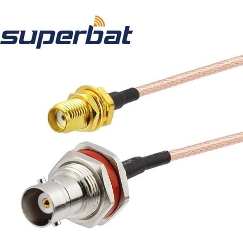 Superbat BNC Female Nut Bulkhead to SMA Female Jack RG316 15cm RF Coaxial Jumper Cable Connector