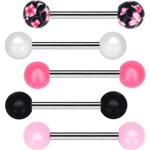 BODY PUNK Tongue Piercing 5pcs/set Candy Color Flower Pattern Tongue Barball Langue Body Jewelry Tongue Rings for Women