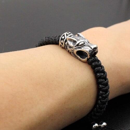 Handmade Stainless Steel Wolve Charm Bracelet Black Red Rope Thread String Braided Bracelets For Men Women Couples