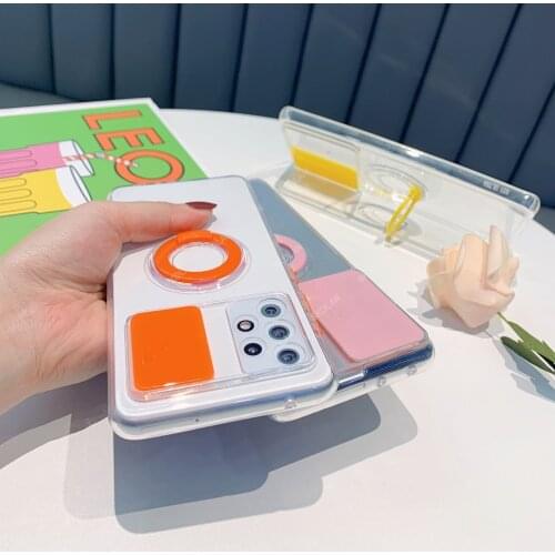 Transparent Slide Camera Protection Case for Sumsung Galaxy A32 A52 S21 ultra A12 s21 a32 Ring Holder Candy colors Soft Cover