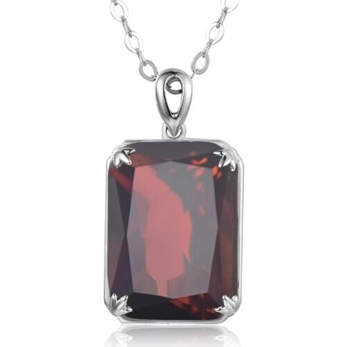Silver Pendant 925 Garnet Necklace Pendants Real 925 Sterling Silver Rectangle Gemstone Fashion Statement Women Fine Jewelry New