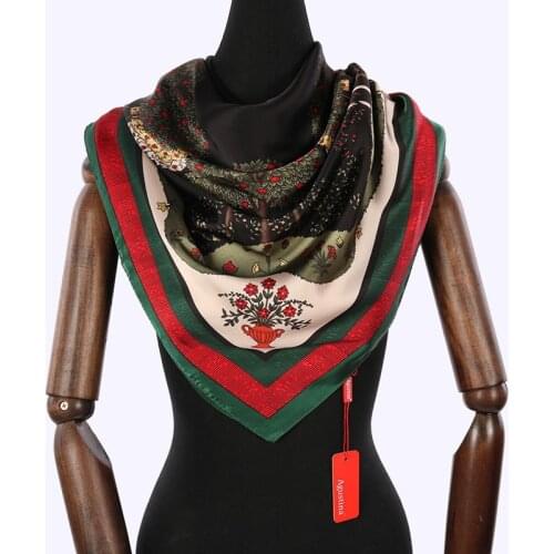 Silk Satin Scarf Square Head Hijab print Fashion Women 90*90cm Lady Hair Shawl Ladies Designer Bandana Brand Scarves 2020
