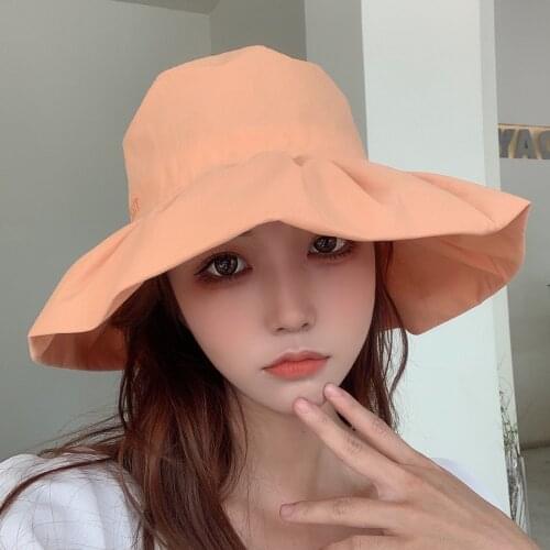 Summer Wavy Edge Sun Hat Female Seaside Sun Hat Couple Beach Ins Cute Big Brim Hat Fisherman Hat Korea Basin Hat Bucket Hat