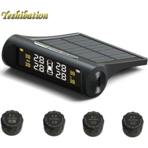 Yeshibation Car TPMS tire pressure monitoring system solar charging liquid crystal display external sensor car alarm system
