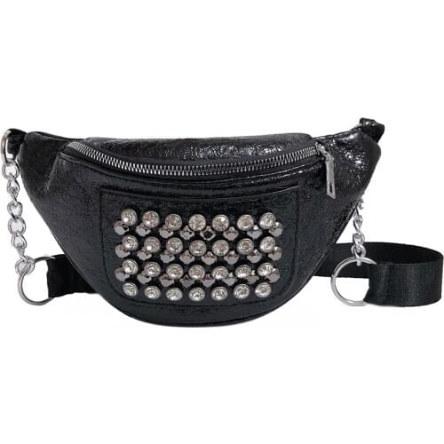 2020 New Women Waist Bag Multi-Functional Chest Bag PU Leather Shoulder Slant Outdoor Sports Zipper Shiny Diamonds