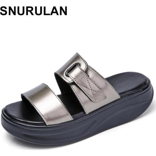 SNURULANNew 2020 Casual Genuine Leather Swing Wedge Platform Women Gladiator Sandals Roman Shoes For Women Chaussure Femme Flip