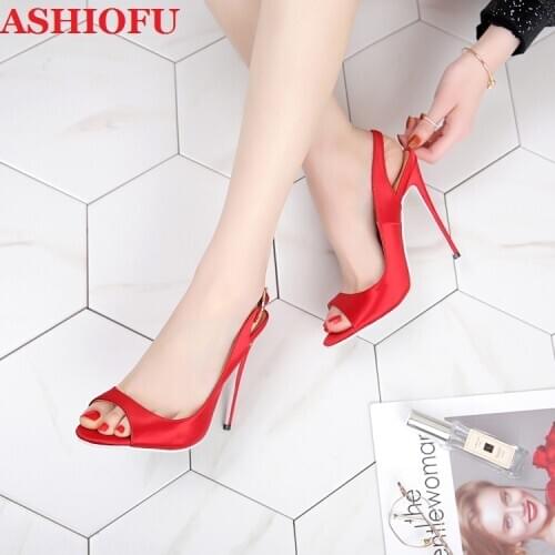 ASHIOFU Hot Handmade 2020 New 10cm High Heel Sandals Slingback Peep-toe Party Summer Shoes Evening Club Fashion Sandals Shoes