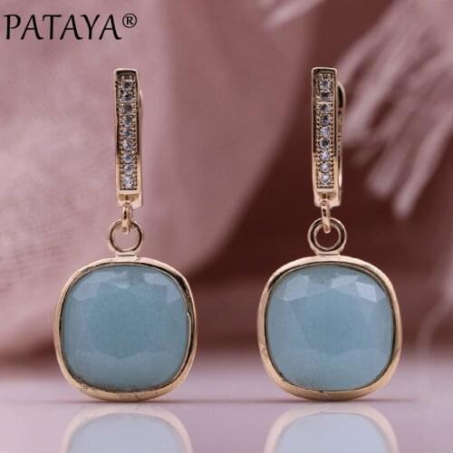 PATAYA New Irregular Square Natural Zircon Dangle Earrings 585 Rose Gold Long Earrings Summer Style Candy Women Fashion Jewelry