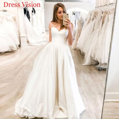 Платье Elegant Satin Wedding Dress Sweetheart Collar Robe De Mariée Bride To Be Long Bride Gown Vestido De Novia