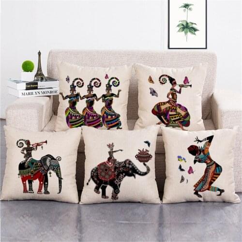 ZXZXOON Cartoon Images Polyester Blend Cushion Cover Home Office Sofa Square National Wind Elephant Pillow Case Cover