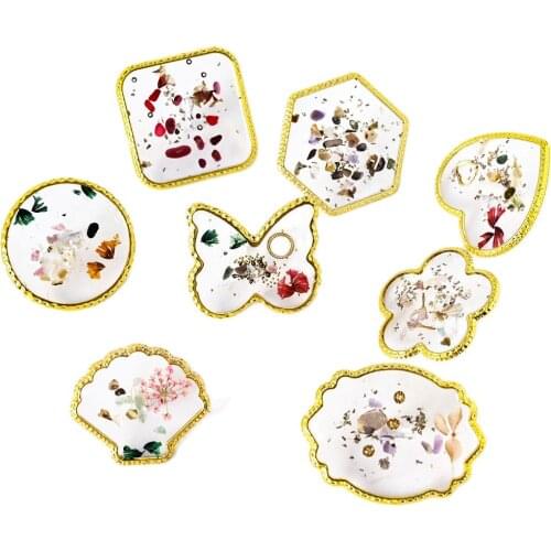 1pc Nail Showing Shelf Transparent Resin With Golden Edge Nail Color Painting Palette Agate 5*5cm Different Shape Display H