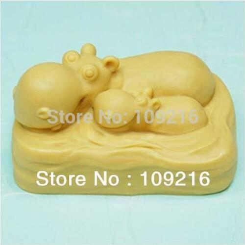 1pcs Parent-Child Hippo (50330) Silicone Handmade Soap Mold Crafts DIY Mold