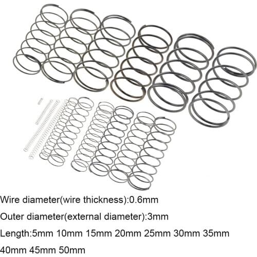 10PCS 0.6*3*5-50mm Spring Steel Small Compression Release Mechanical Return Spring Pressure Spring OD 3mm 0.6x3x5-50mm